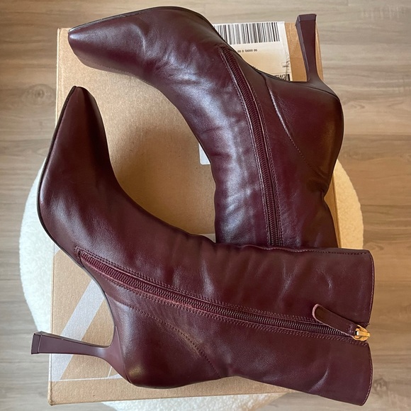 ZARA BURGUNDY LEATHER ANKLE BOOTS - Picture 2 of 9